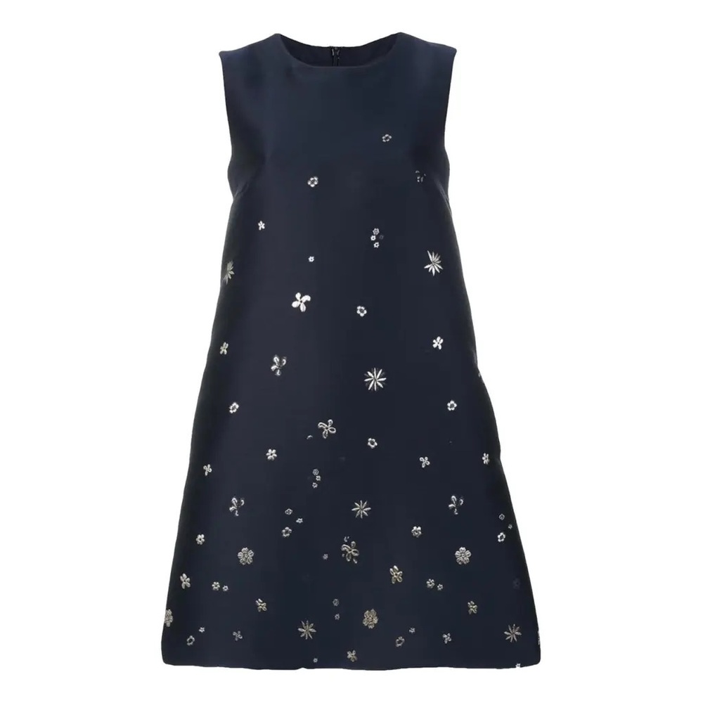 Max Mara 'S Navy Sleeveless Dress with Silver Embellishments